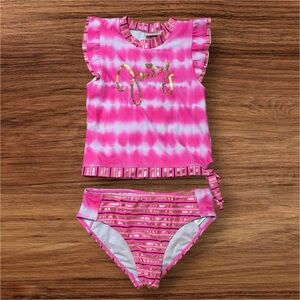 Juicy Couture girls' 2-piece tie-dye swimsuit with gold accents Size 10